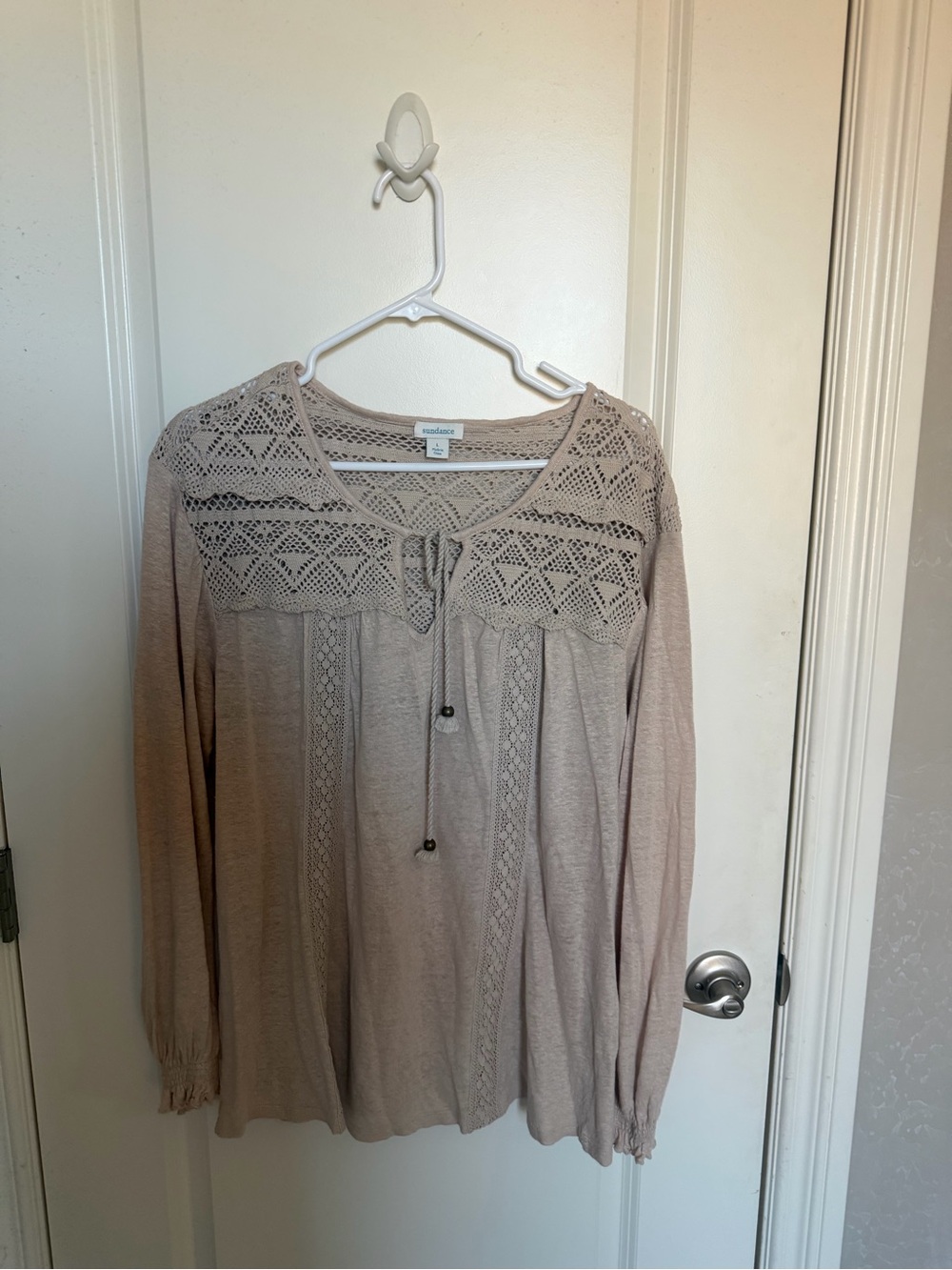 Sundance beige crochet yoke peasant tunic